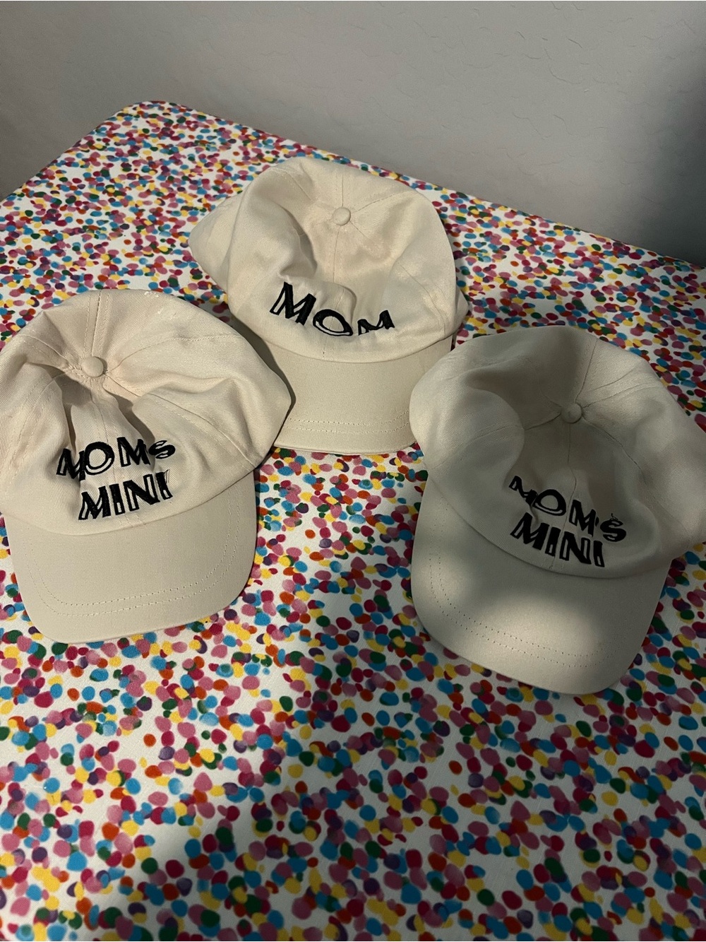 Beige Kids Baseball Cap with Black 'MOM' & 'MOM's MINI' Embroidery